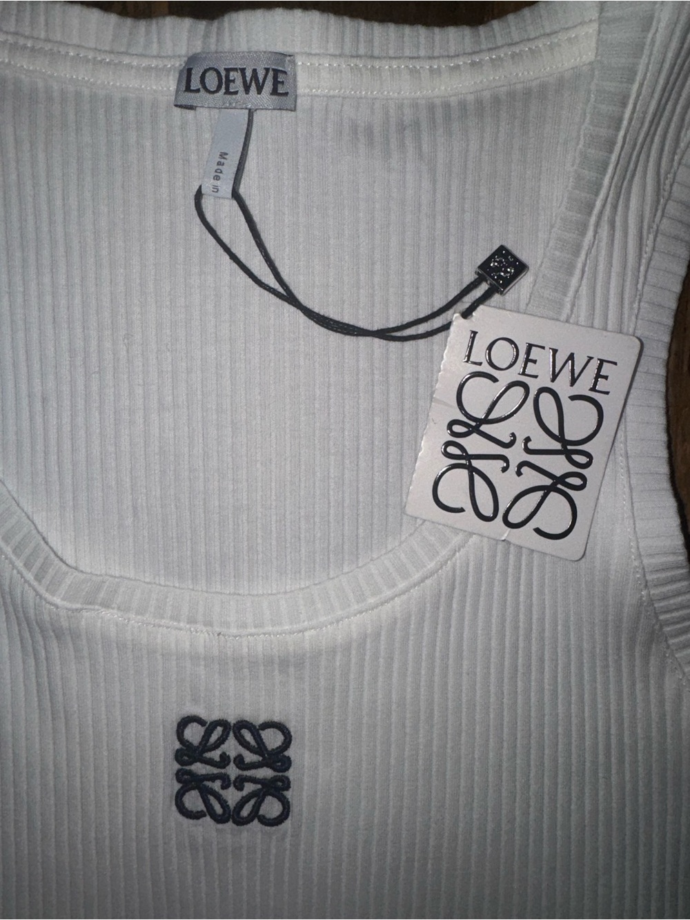 Loewe White Ribbed Tank with Black Anagram Patch - Picture 3 of 7